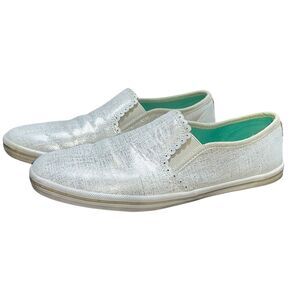 Jack Rogers Bennett Etched Metallic Pewter Leather Slip-on Flat Sneaker (US 8.5)